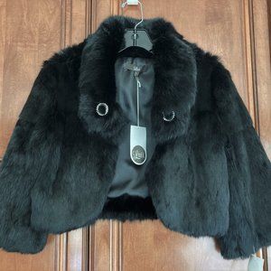 Luii Faux Fur Jeweled Black Cropped Coat
